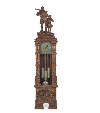 A ‘Black Forest’ linden wood long case clock by Spring of Interlaken