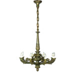 A French bronze chandelier with the original chain and ceiling rose whole