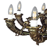 A French bronze chandelier with the original chain and ceiling rose whole details