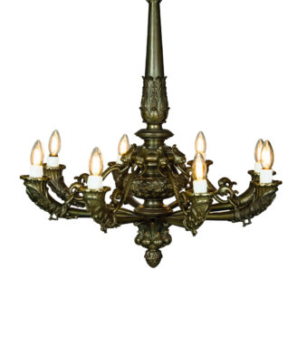 A French bronze chandelier with the original chain