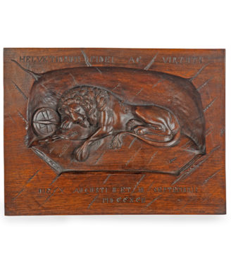 A ‘Black Forest’ walnut plaque of the “Lion of Lucerne”