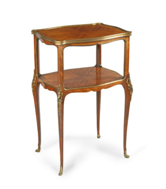 A French two tier kingwood marquetry side table,