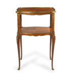 A French two tier kingwood marquetry side table front