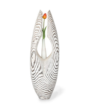 An openwork oval driftwood sculpture/flower holder by Martin Scorey