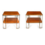 A pair of stylish Art Deco burr amboyna and bronze occasional tables