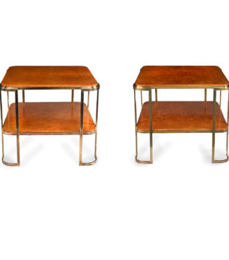 A pair of stylish Art Deco burr amboyna and bronze occasional tables