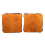 A pair of stylish Art Deco burr amboyna and bronze occasional table tops