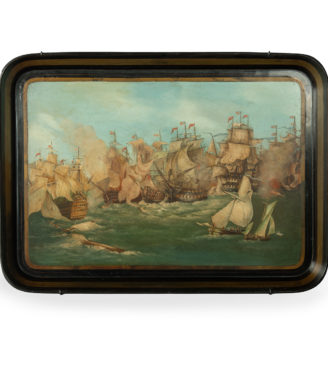 A papier mâché tray of the Battle of Erie by Jennens & Bettridge 1817