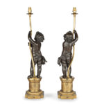 A pair of Napoleon III bronze and ormolu table lamp back